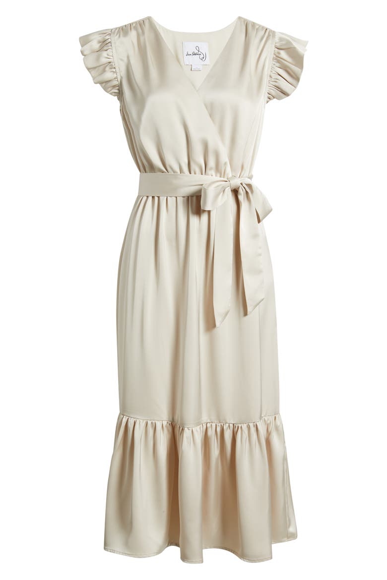 Flutter Sleeve Satin Dress, Alternate, color, CHAMPAGNE