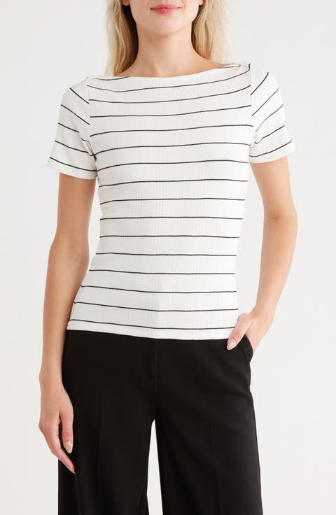 Stripe Boat Neck Short Sleeve Top