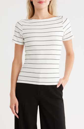 CYRUS Stripe Boat Neck Short Sleeve Top