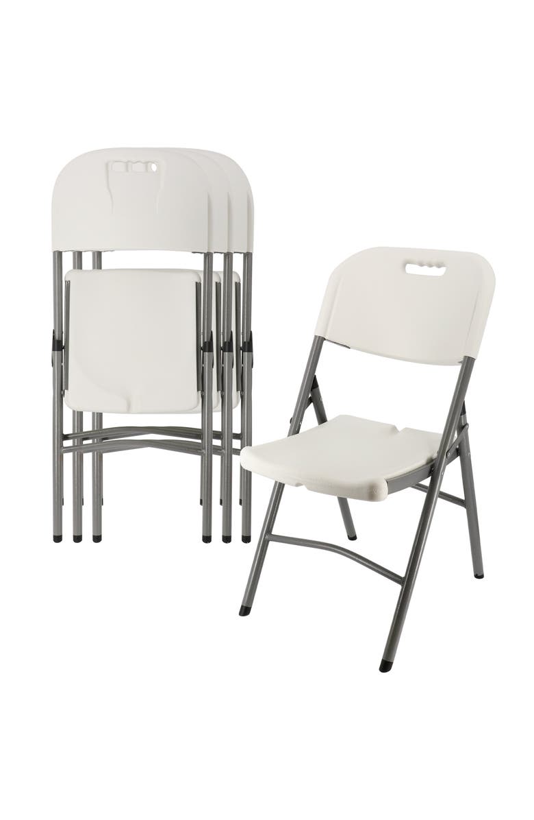 Elama 4 Piece Stackable Folding Chair Set for Indoor and Outdoor, Main, color, White