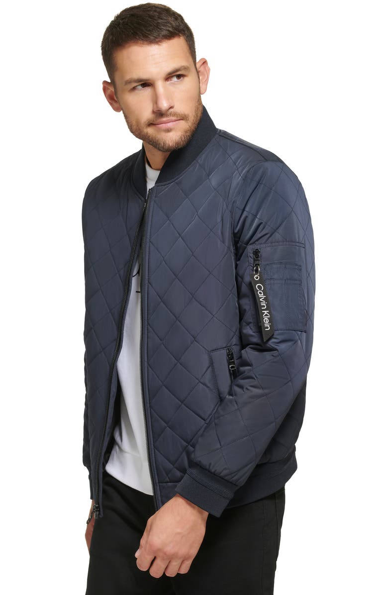 Calvin Klein Quilted Bomber Jacket, Alternate, color, True Navy
