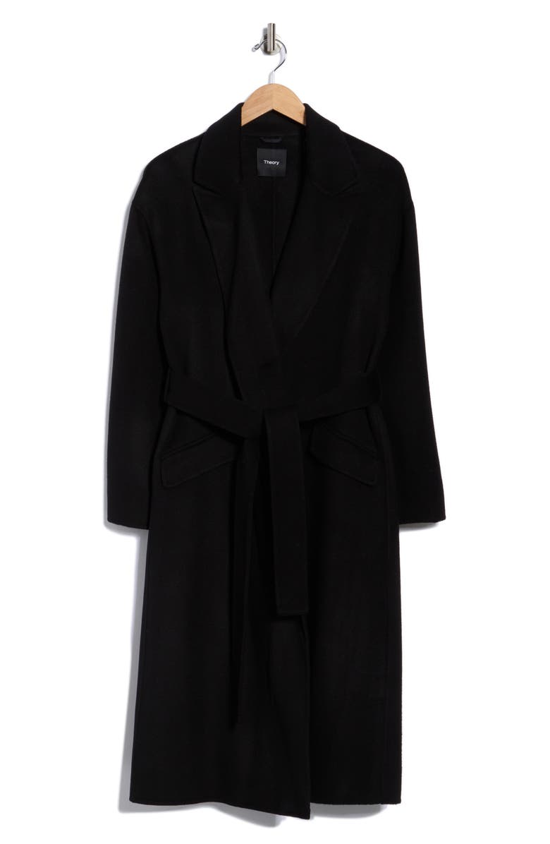 Theory Wool Blend Robe Coat, Alternate, color, Black