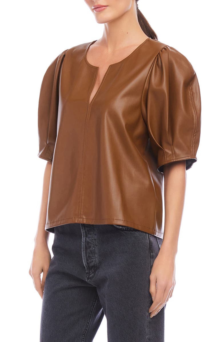 FIFTEEN TWENTY Poof Faux Leather Puff Sleeve Top, Alternate, color,