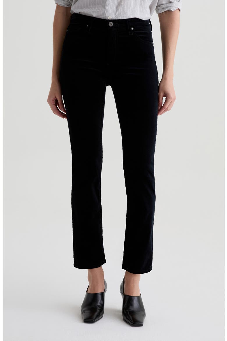 Mari Mid Rise Slim Straight Leg Velvet Jeans, Main, color, SUPER BLACK
