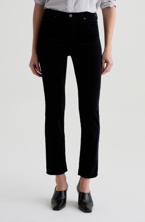 Mari Mid Rise Slim Straight Leg Velvet Jeans (Super Black)
