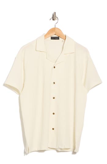 Elie Tahari Cuban Textured Camp Shirt In Neutral