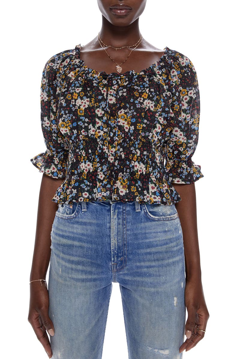 MOTHER The Dollface Floral Smocked Waist Cotton Top, Main, color,