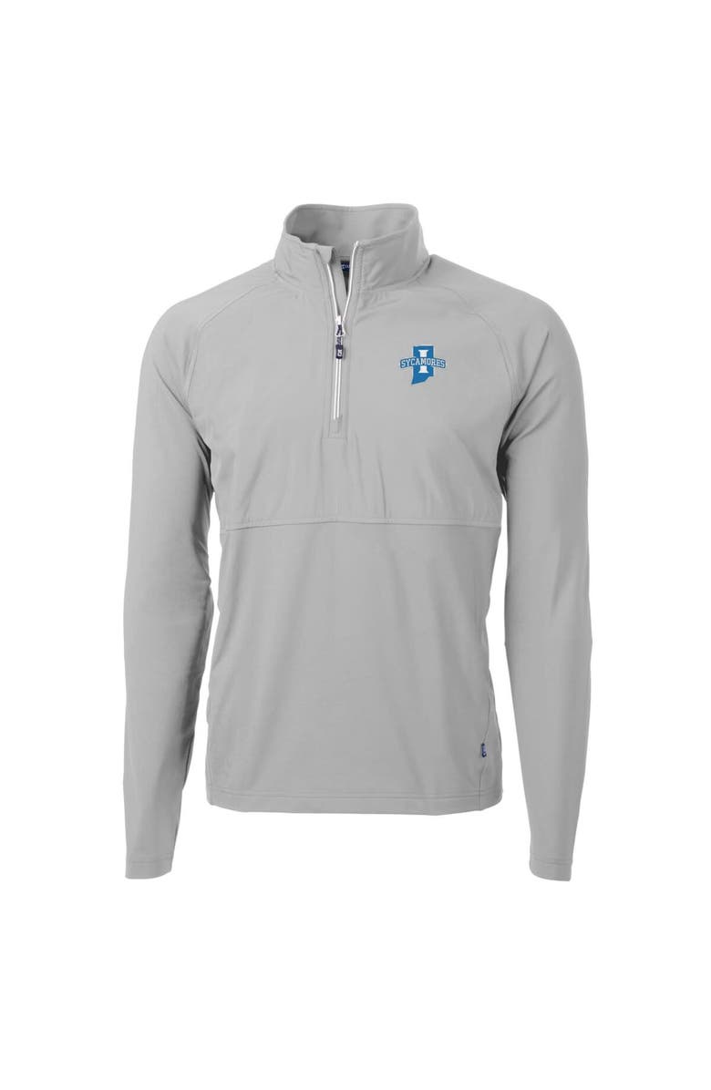 Cutter & Buck Men's Cutter & Buck Silver Indiana State Sycamores Adapt Eco Knit Hybrid Recycled Quarter-Zip Pullover Top, Main, color, Silver