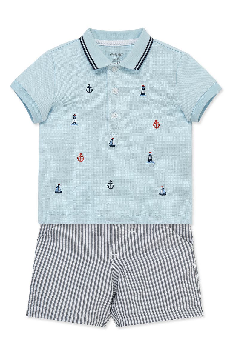 Little Me Nautical Polo & Shorts Set, Alternate, color, Blue