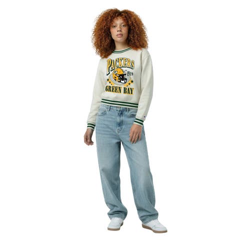 Women's Champion Cream Green Bay Packers Reverse Weave Fleece Sweatshirt