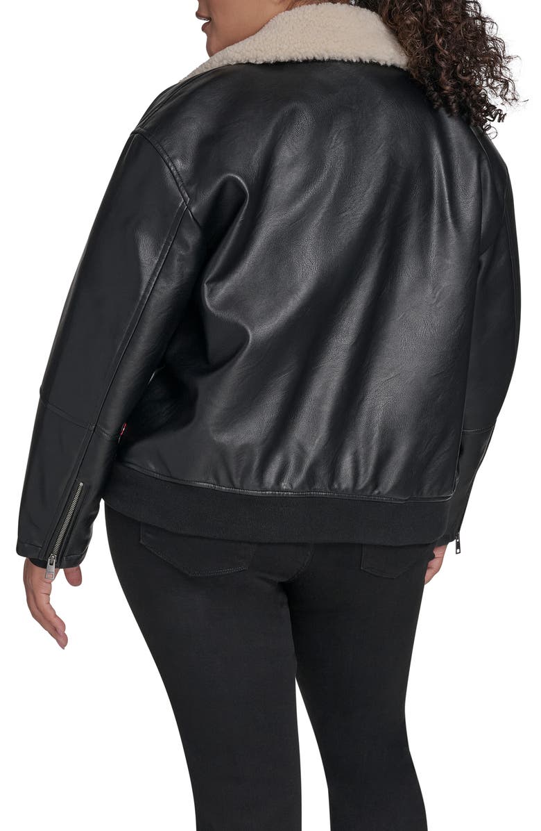 Levi's<sup>®</sup> Faux Leather Bomber Jacket with Faux Shearling Collar, Alternate, color, Black