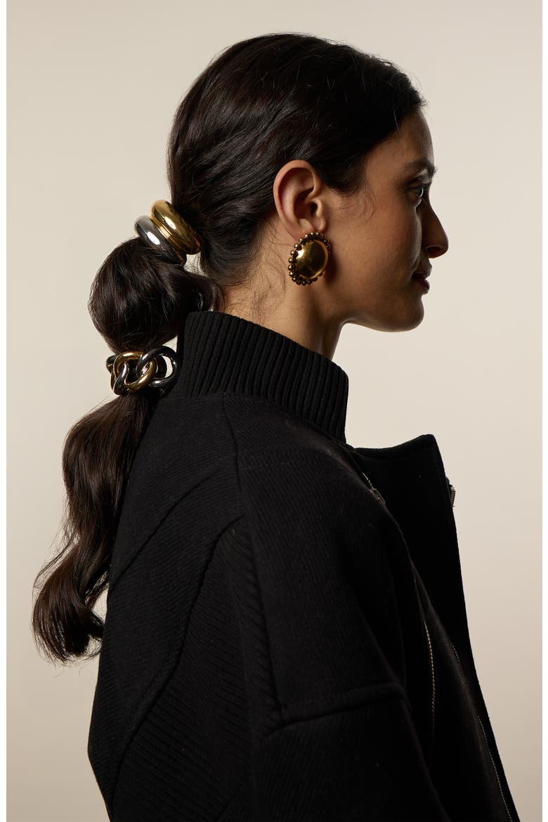 Glossy Double Arch Metal Ponytail Cuff, Alternate, color, MIXED METAL