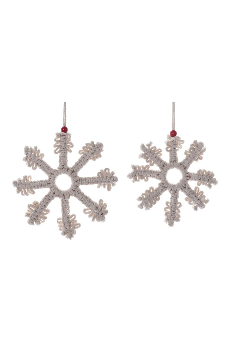 Beige Christmas Macrame Hanging Snowflake Set of 2 Decorative, Main, color, Beige