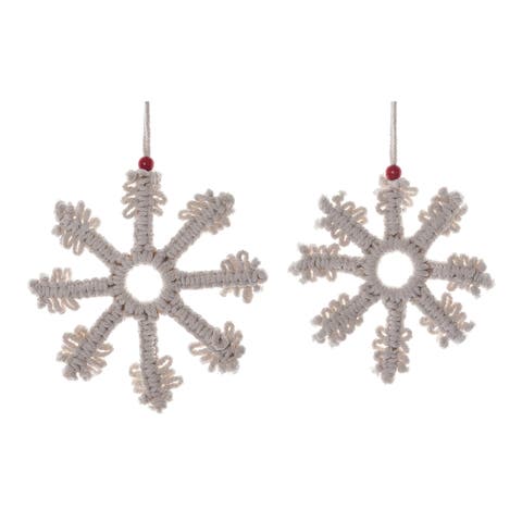 Beige Christmas Macrame Hanging Snowflake Set of 2 Decorative