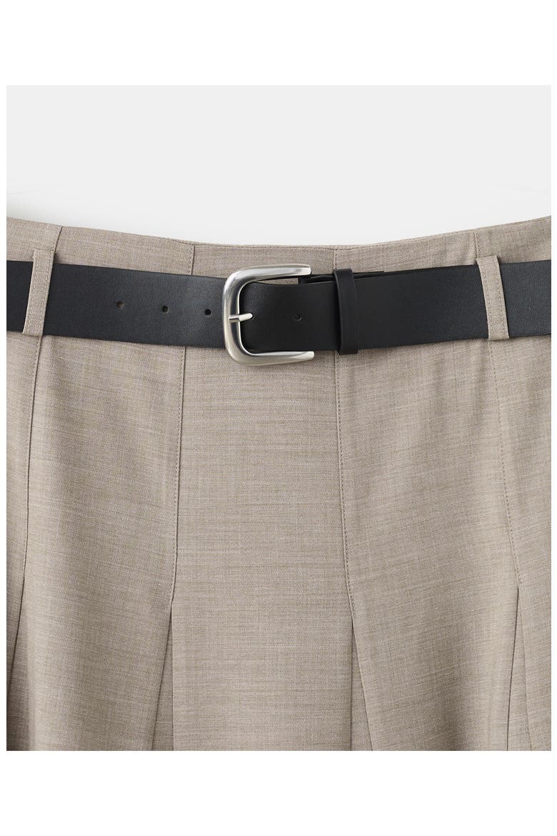 Belted Godet Pleat A-Line Skirt, Alternate, color, GREY