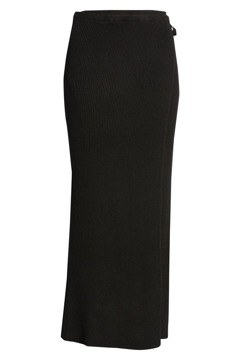 Borderline Knit Wrap Midi Skirt, Alternate, color, BLACK