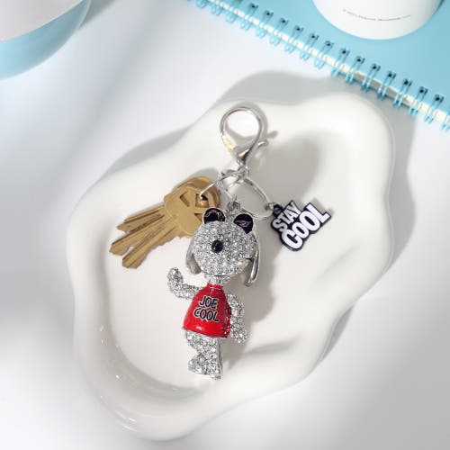 Peanuts Snoopy 'joe Cool' Crystal Keychain With Stay Cool Tag, Silver‑tone In Metallic