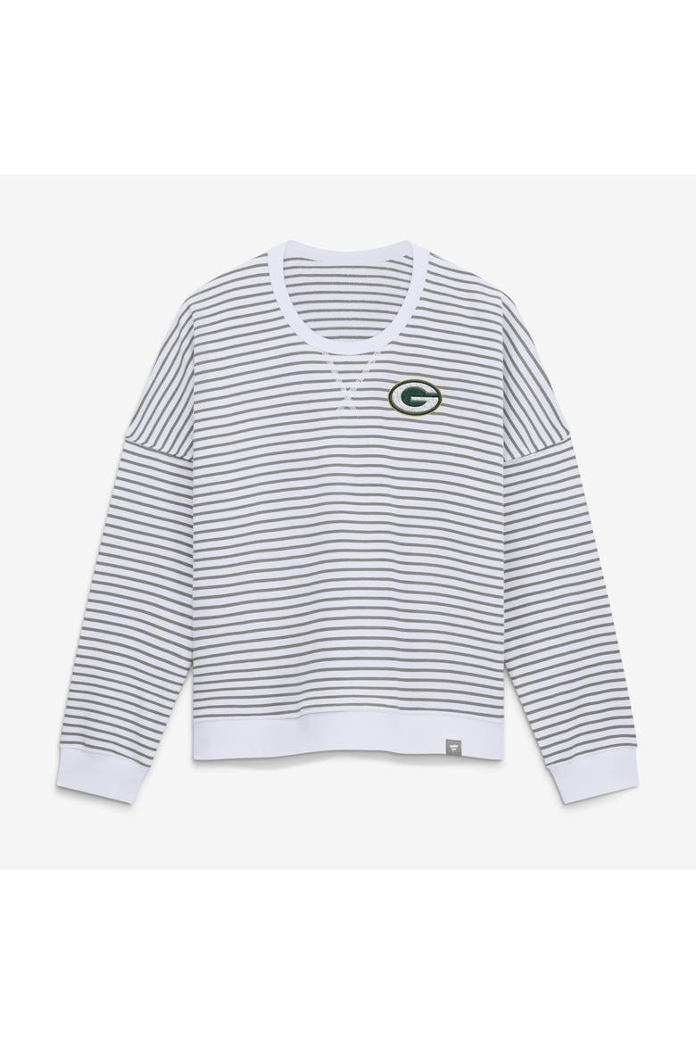Women's Fanatics White/Gray Green Bay Packers Striped Oversized French Terry Sweatshirt, Main, color, White