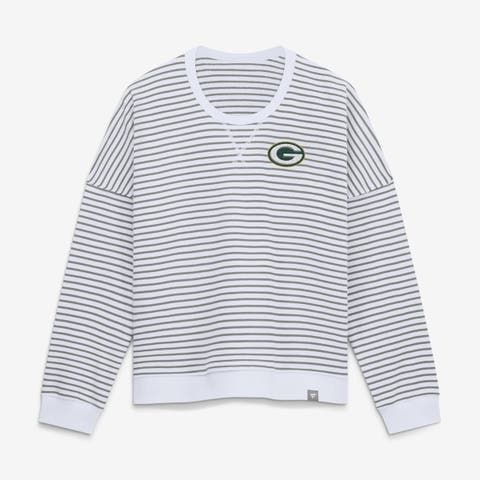 Women's Fanatics White/Gray Green Bay Packers Striped Oversized French Terry Sweatshirt