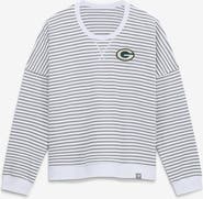 FANATICS Women's Fanatics White/Gray Green Bay Packers Striped Oversized French Terry Sweatshirt