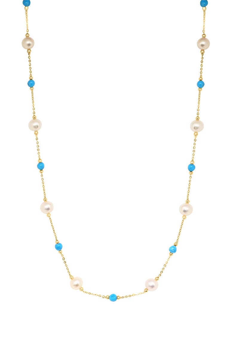 Turquoise & Freshwater Pearl Station Necklace, Main, color, MULTI