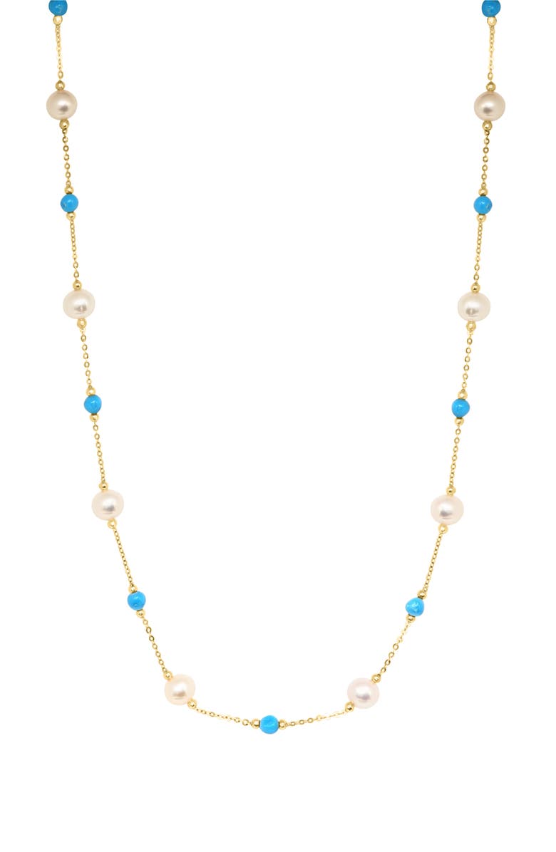 EFFY Turquoise & Freshwater Pearl Station Necklace, Main, color, Gold Multi
