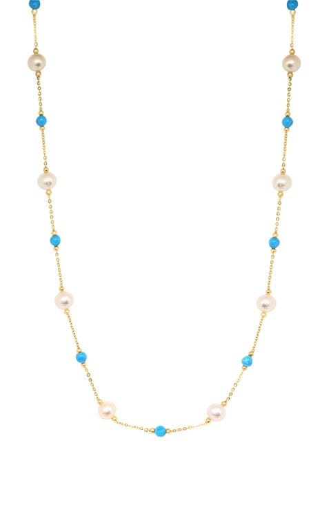 Turquoise & Freshwater Pearl Station Necklace