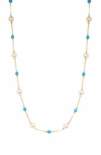 Turquoise & Freshwater Pearl Station Necklace