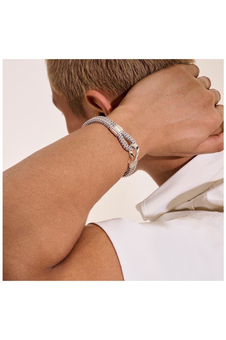 Hook Clasp Bracelet, Silver, Double Row, Alternate, color, SILVER