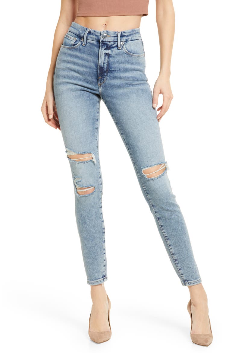 Good Legs High Waist Distressed Skinny Jeans, Main, color, INDIGO094