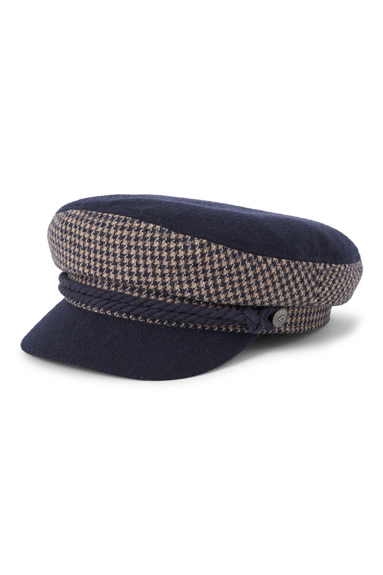 Houndstooth Check Fiddler Cap, Main, color, NAVY SAND HOUNDSTOOTH