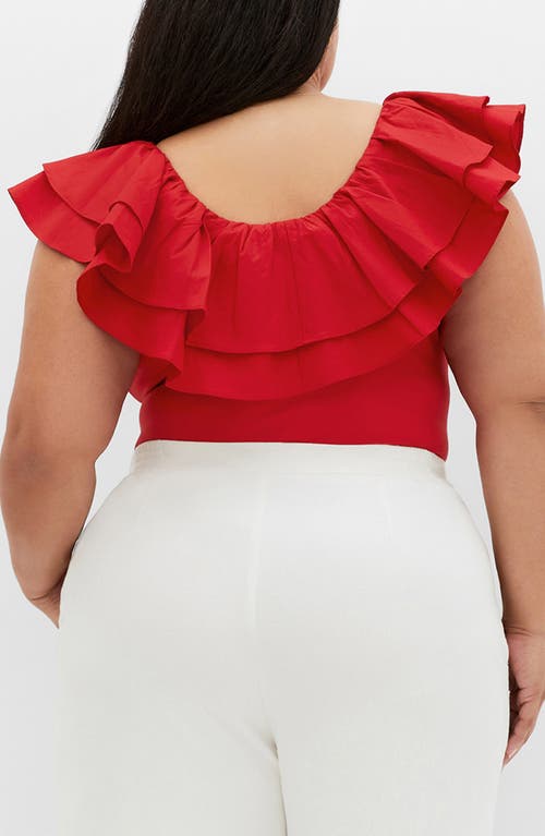 City Chic Ruffle Bodysuit In Red