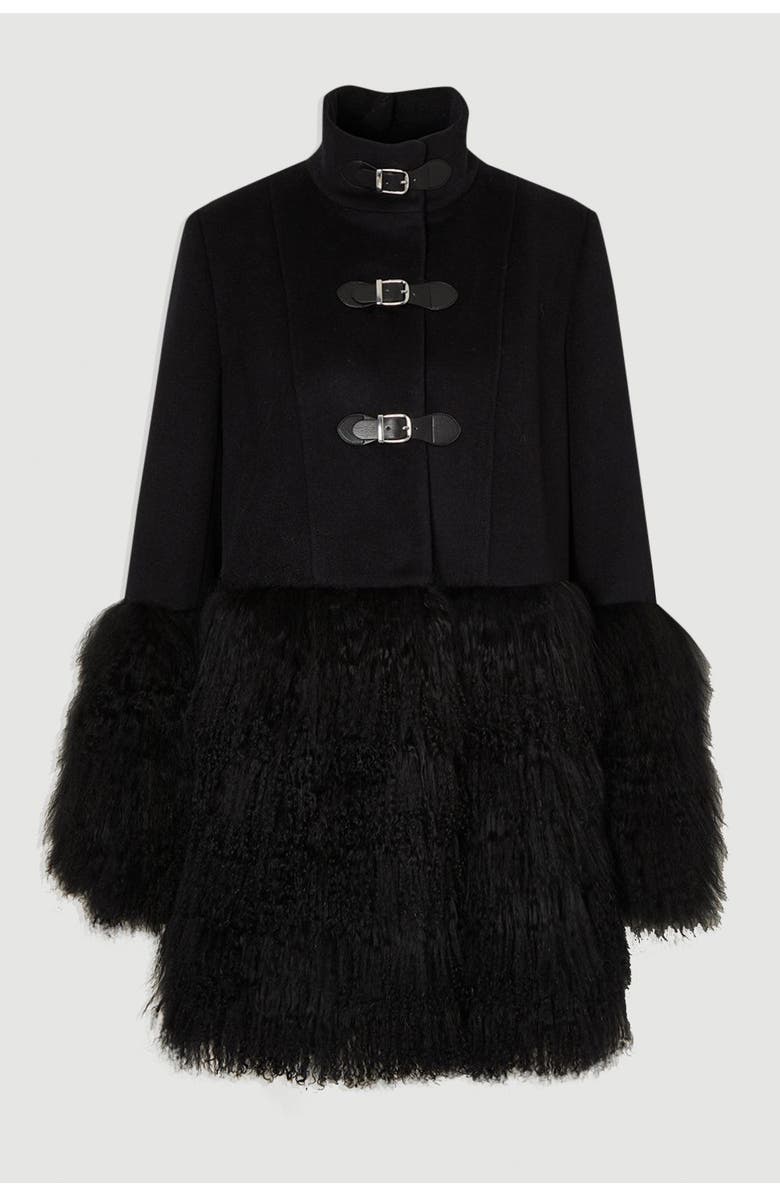 Karen Millen Brushed Wool Buckle Detail Short Coat, Alternate, color, Black