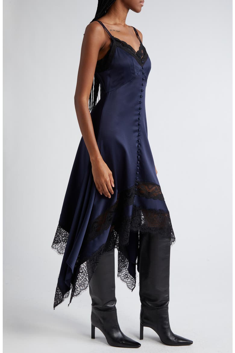 Lace Trim Handkerchief Hem Midi Dress, Alternate, color, MIDNIGHT