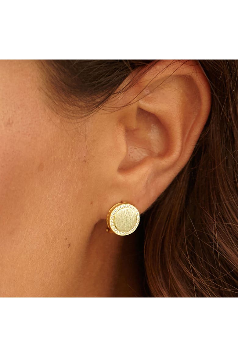Satin Finish Cubic Zirconia Halo Earrings, Alternate, color, YELLOW