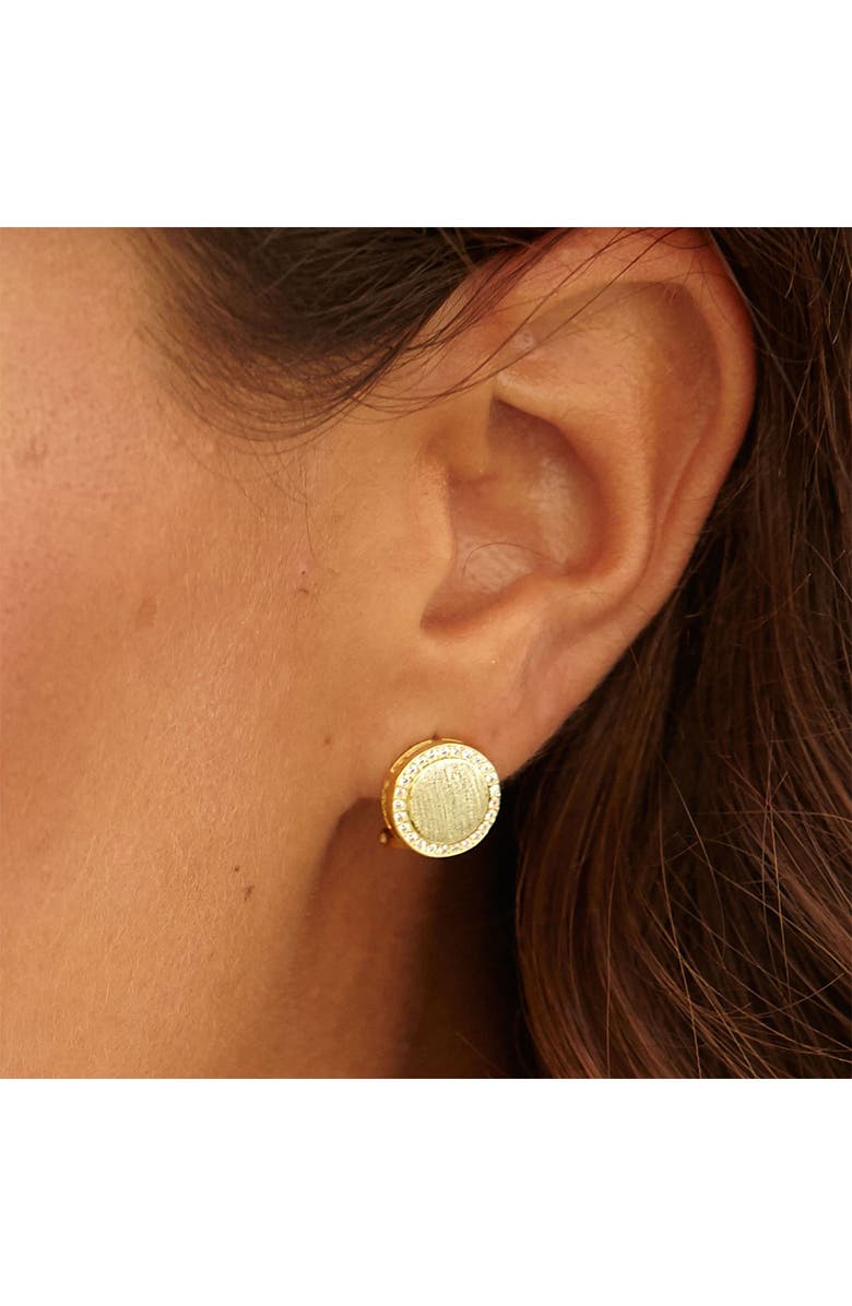 SAVVY CIE JEWELS Satin Finish Cubic Zirconia Halo Earrings, Alternate, color,