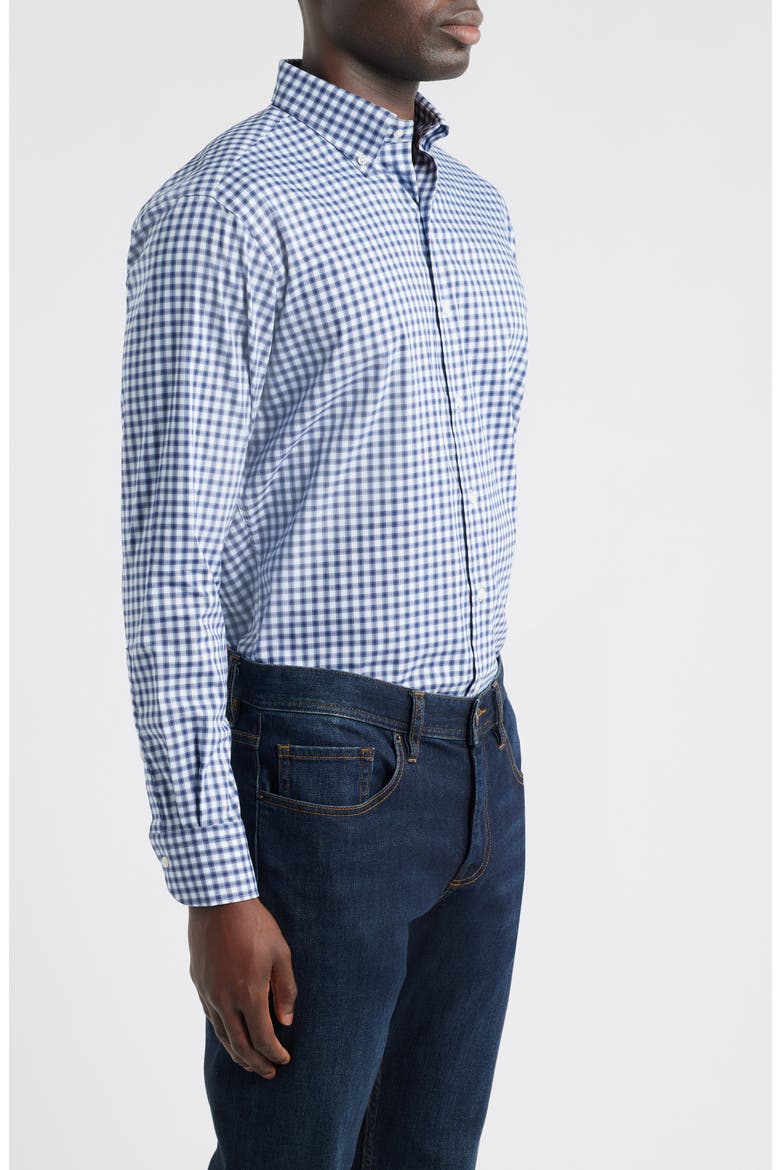 Felix Crown Lite Gingham Check Performance Twill Button-Down Shirt, Alternate, color, NAVY