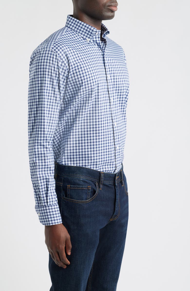 Peter Millar Felix Crown Lite Gingham Check Performance Twill Button-Down Shirt, Alternate, color, Navy