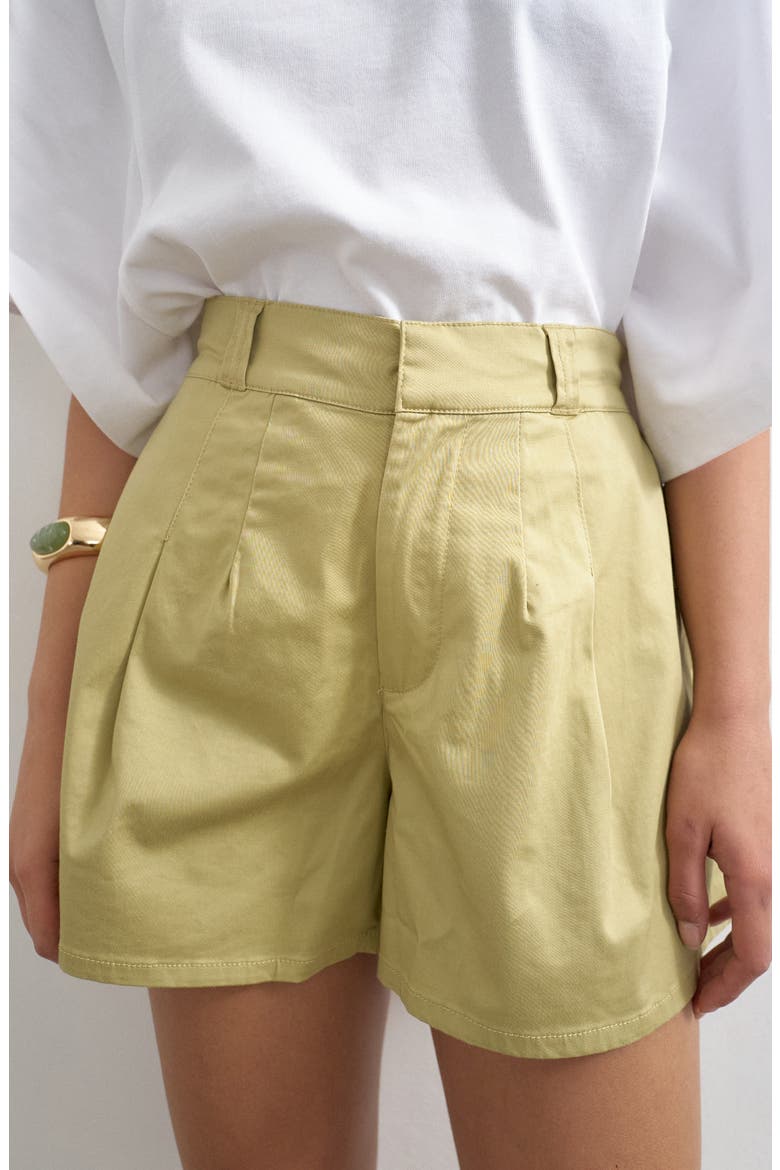 Pleat Cotton Shorts, Alternate, color, MGREEN