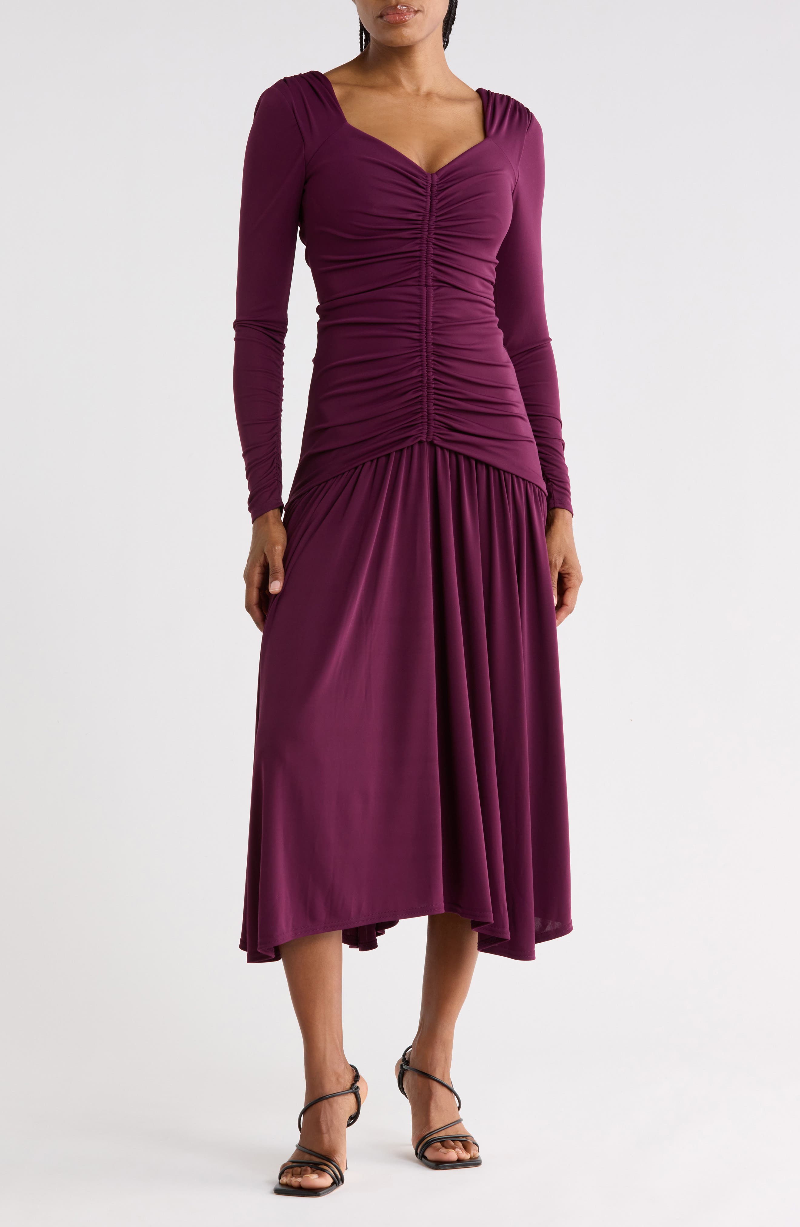 Evedene Ruched Long Sleeve Midi Dress