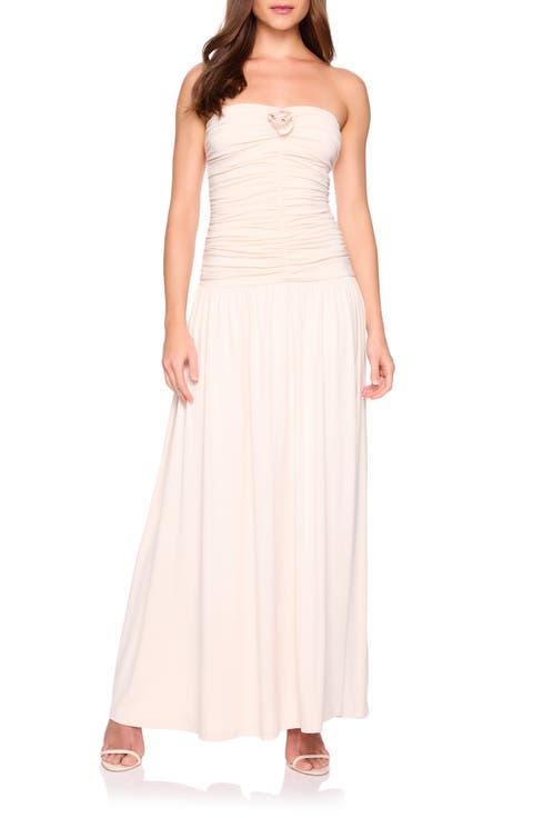 Flower Detail Strapless Maxi Dress