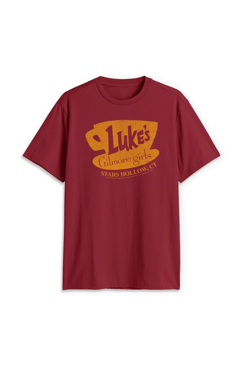 Men's Distressed Luke's Diner Logo Short Sleeve Graphic T-Shirt, Alternate, color, Cardinal