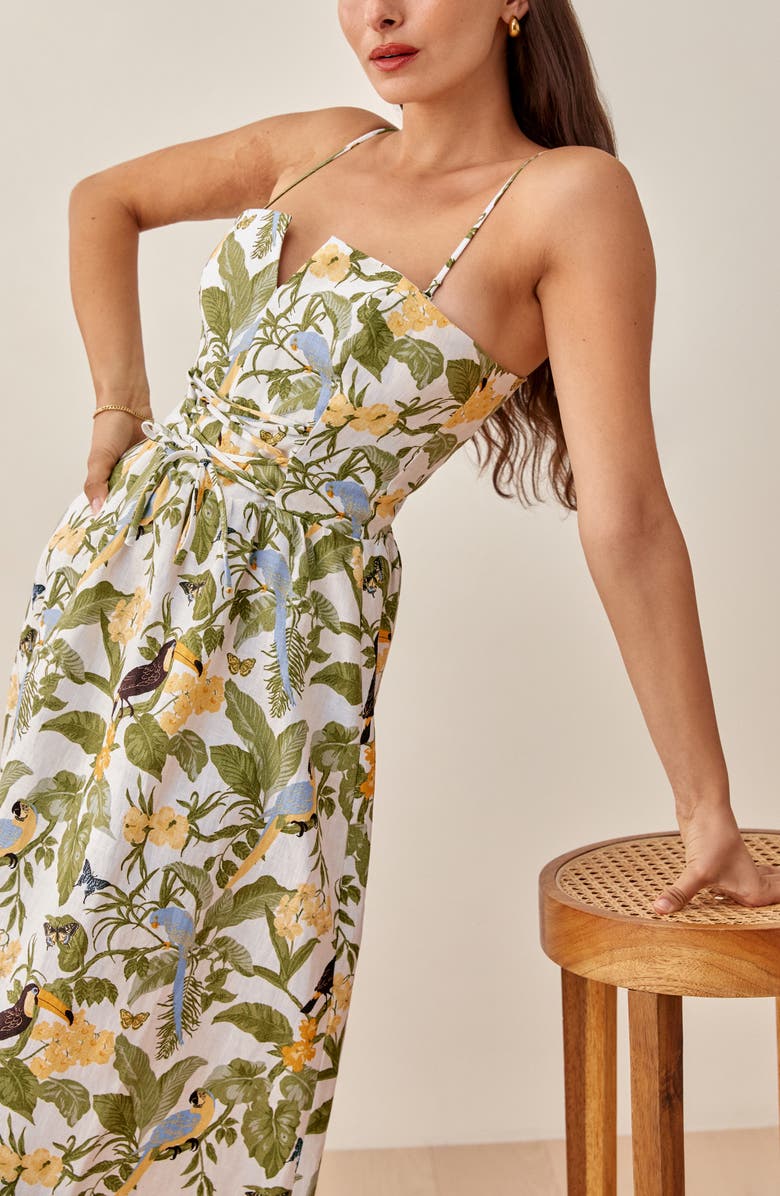 Reformation Cosima Sleeveless Linen Midi Dress, Alternate, color,
