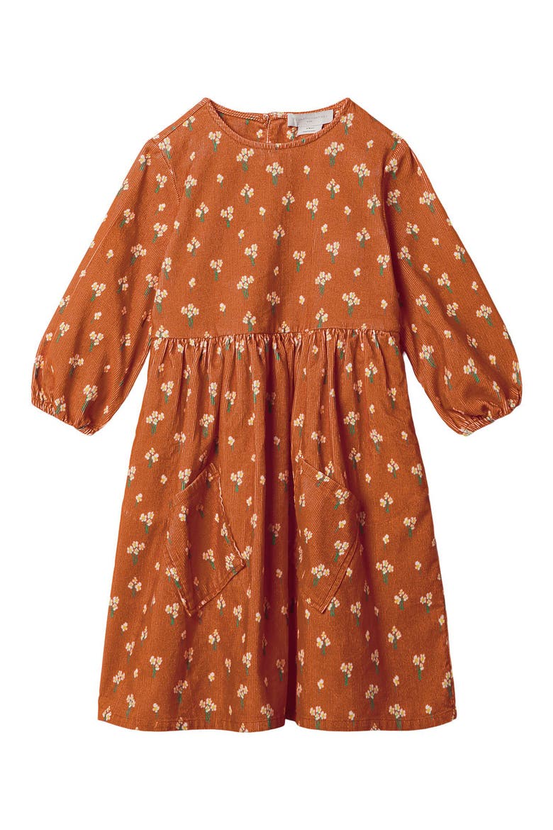 Kids' Floral Print Corduroy Dress, Main, color, ORANGE