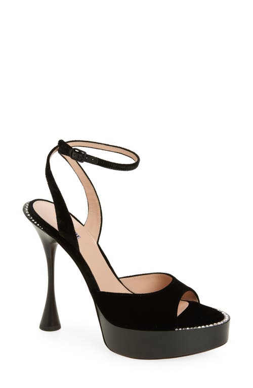 Betzábe Alessandra Crystal Ankle Strap Platform Sandal In Black Velvet