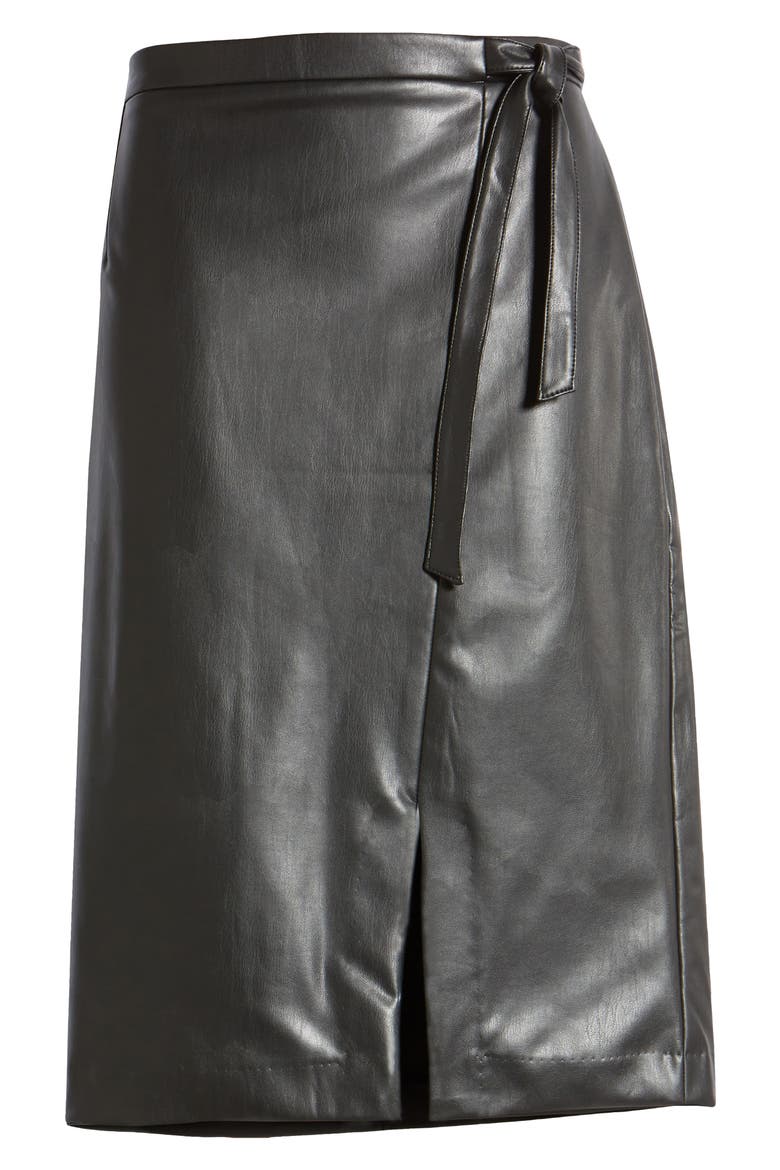 Faux Leather Wrap Skirt, Alternate, color, ANNE BLACK
