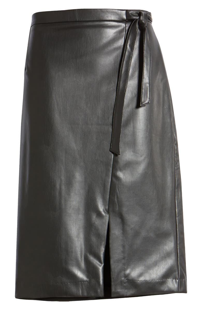 Anne Klein Faux Leather Wrap Skirt, Alternate, color, 