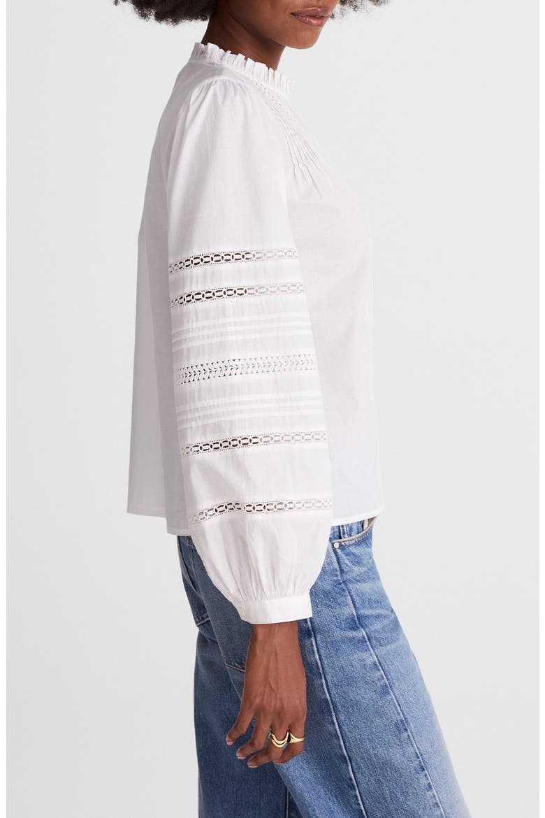 High Neck Lace Detail Pintuck Cotton Top, Alternate, color, WHITE