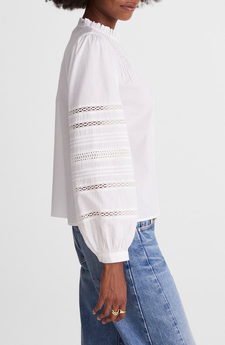 Madewell High Neck Lace Detail Pintuck Cotton Top, Alternate, color, White