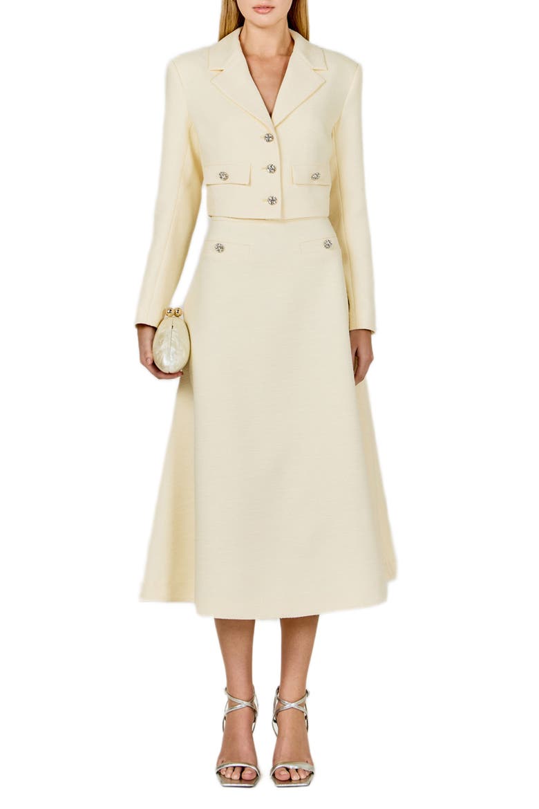 A-Line Tweed Midi Skirt, Alternate, color, BUTTER
